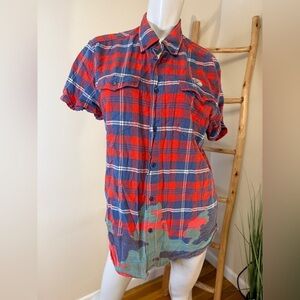 Billionaire Boys Club Red and Blue Plaid Short Sleeve Button Up Shirt Large
